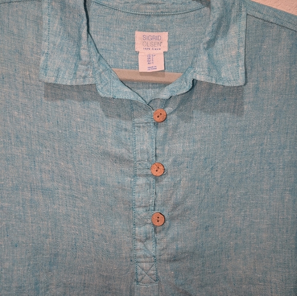 Sigrid Olsen 100% Linen Coastal Button Pullover Blouse Size Small Blue Natural - Picture 3 of 7